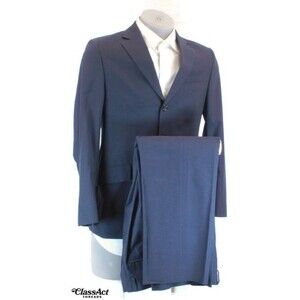 Banana Republic 2 Piece Suit Mens Blue Striped 3 Btn Cotton 38S Flat Fronts 33 W